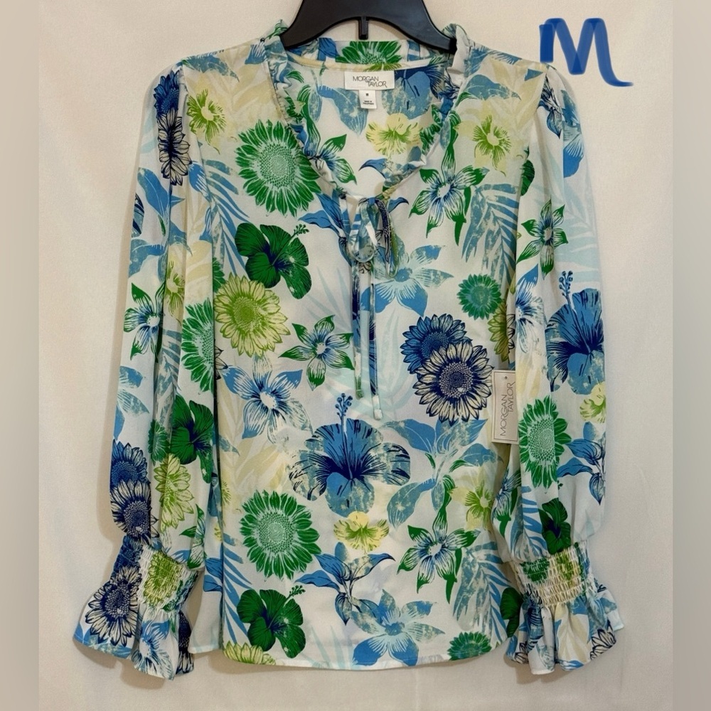 Morgan Taylor Floral Blouse - Blue and Green